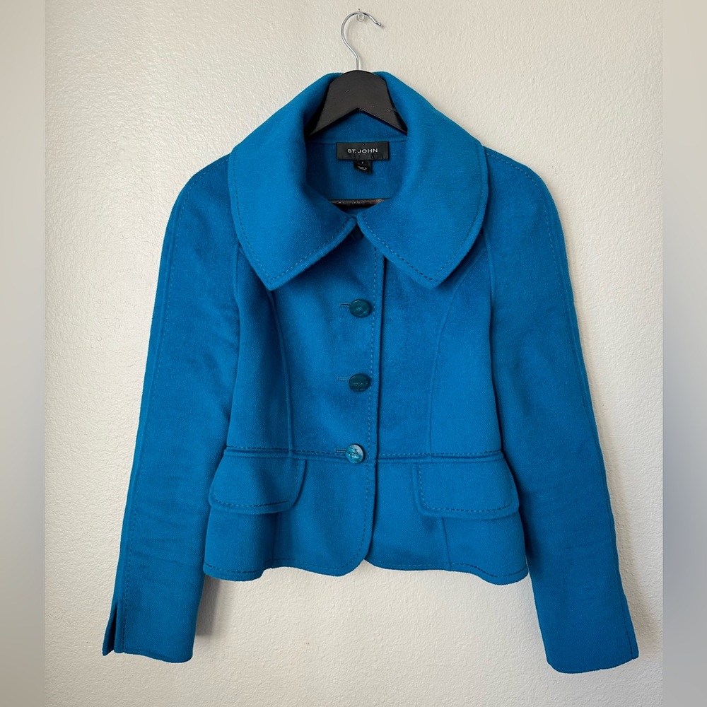 ST. JOHN Angora Wool Cashmere Cerulean/Teal Jacket
